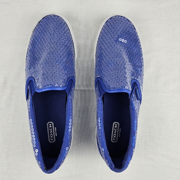Coach blue sequin slip-on womens size 7.5 flat sneakers - Picture 5 of 16